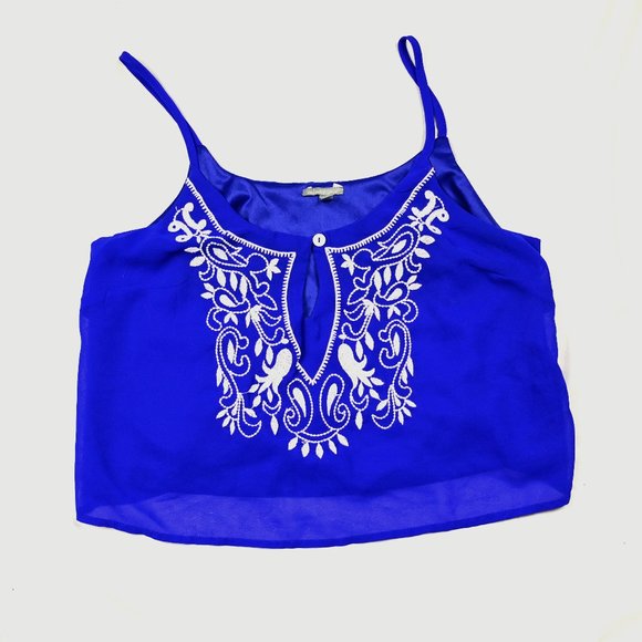 🖤2/30$ -- Charlotte Russe Camisole crop Top Blue US M - Picture 1 of 6